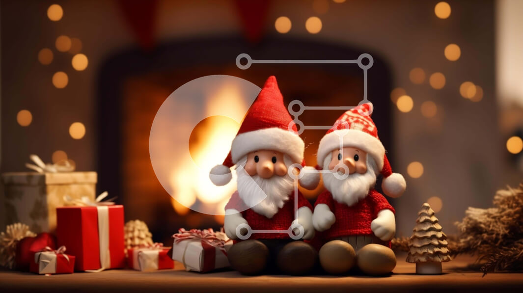 Intra Συλλεκτικό Ξύλινο Παζλ Plywood  4mm - Δύο ειδώλια Άγιου Βασίλη μπροστά από ένα τζάκι Σε Ξύλινο Κουτί - Διαστάσεις: 10x10 cm – 25 κομμάτια