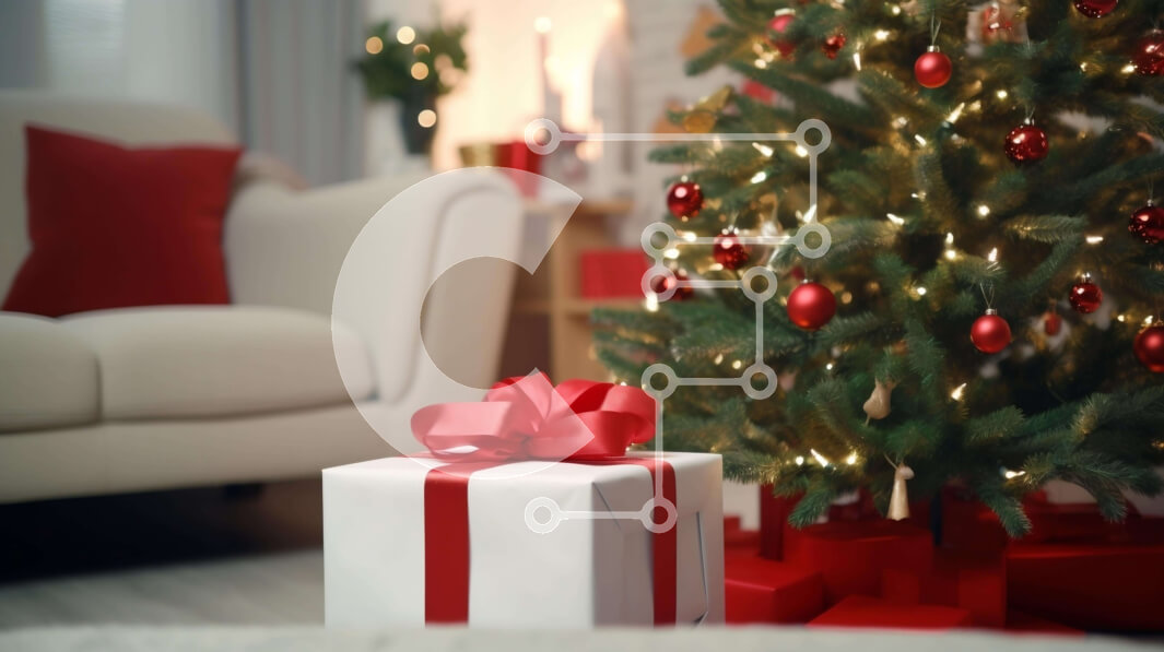 Intra Συλλεκτικό Ξύλινο Παζλ Plywood  4mm - Λευκό δώρο τυλιγμένο σε κόκκινο χρώμα με διακοσμημένο χριστουγεννιάτικο δέντρο Σε Ξύλινο Κουτί - Διαστάσεις: 10x10 cm – 25 κομμάτια