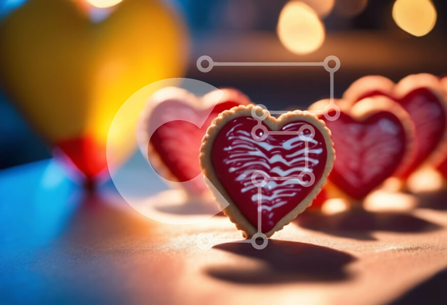 Σετ των 2 Intra Συλλεκτικό Ξύλινο Παζλ Plywood  4mm - Μπισκότα σε σχήμα καρδιάς σε τραπέζι για την ημέρα του Αγίου Βαλεντίνου Σε Ξύλινο Κουτί - Διαστάσεις: 10x10 cm – 25 κομμάτια