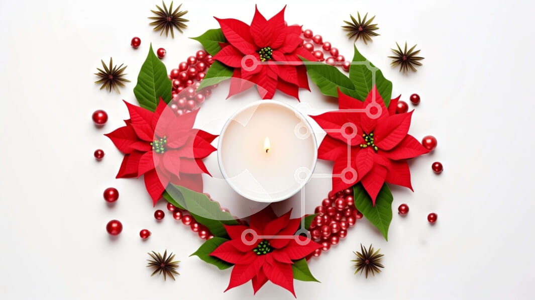 Intra Συλλεκτικό Ξύλινο Παζλ Plywood  4mm - Κερί με κόκκινα λουλούδια και διακοσμητικά Poinsettia Σε Ξύλινο Κουτί - Διαστάσεις: 10x10 cm – 25 κομμάτια