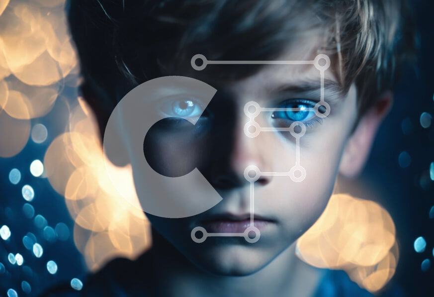 Intra Συλλεκτικό Ξύλινο Παζλ Plywood  4mm - Νεαρό αγόρι με μπλε μάτια που κοιτάζει στην απόσταση Σε Ξύλινο Κουτί - Διαστάσεις Puzzle: 10x10 cm – 25 κομμάτια