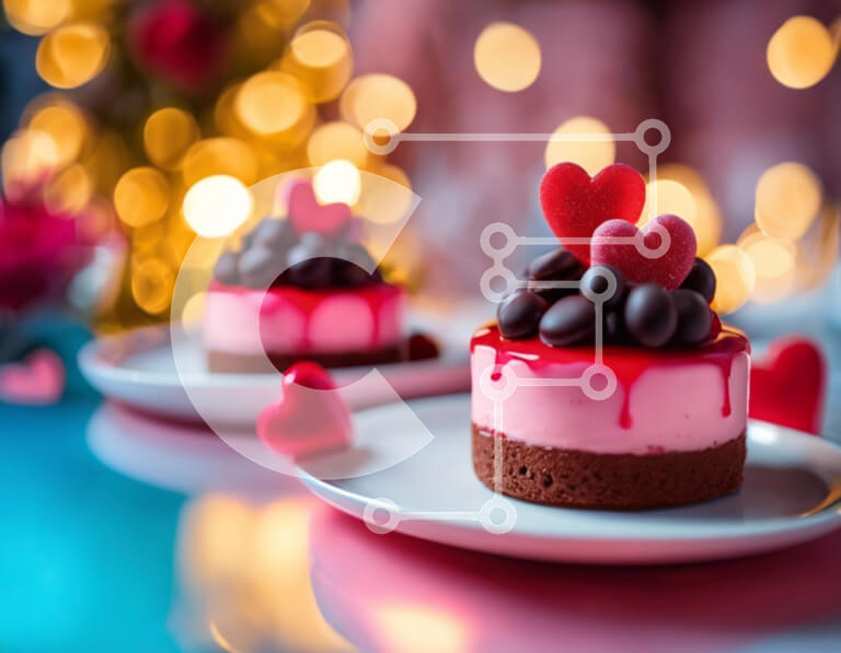 Σετ των 2 Intra Συλλεκτικό Ξύλινο Παζλ Plywood  4mm - Ρομαντικά επιδόρπια για την ημέρα του Αγίου Βαλεντίνου με κέικ σοκολάτας σε σχήμα καρδιάς και κόκκινα τριαντάφυλλα Σε Ξύλινο Κουτί - Διαστάσεις: 10x10 cm – 25 κομμάτια