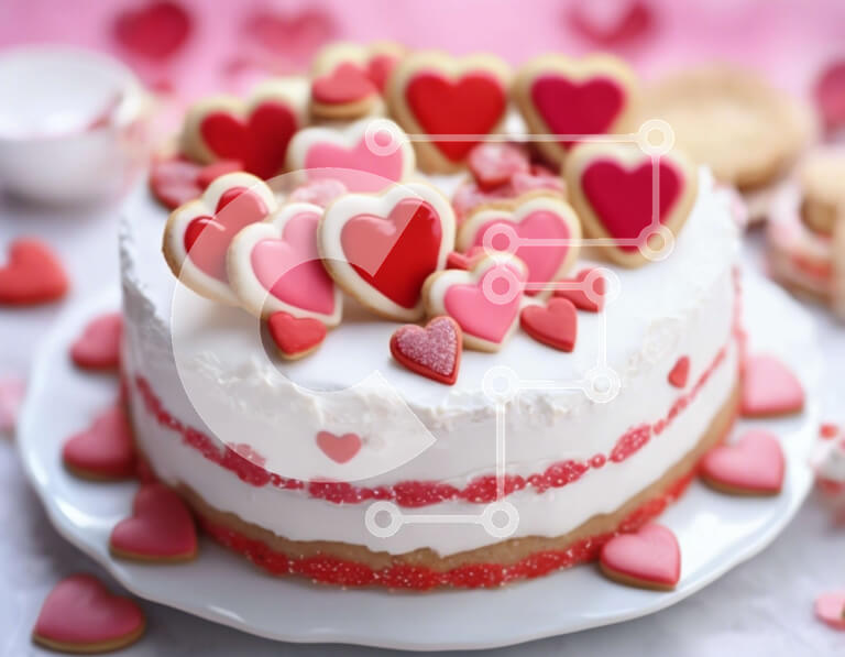 Σετ των 2 Intra Συλλεκτικό Ξύλινο Παζλ Plywood  4mm - Εορταστική τούρτα του Αγίου Βαλεντίνου με στολίδια σε σχήμα καρδιάς Σε Ξύλινο Κουτί - Διαστάσεις: 10x10 cm – 25 κομμάτια