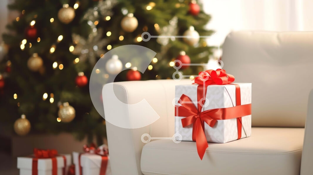 Intra Συλλεκτικό Ξύλινο Παζλ Plywood  4mm - Λευκή καρέκλα και χριστουγεννιάτικο δέντρο με δώρα Σε Ξύλινο Κουτί - Διαστάσεις: 10x10 cm – 25 κομμάτια