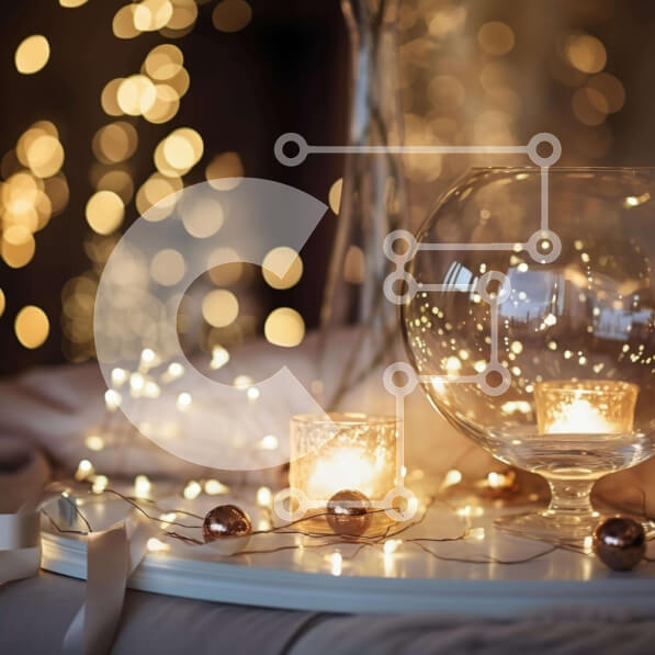 Intra Συλλεκτικό Ξύλινο Παζλ Plywood  4mm - Γιορτινό γυάλινο μπολ με κεριά και στολίδια σε στολισμένο τραπέζι Σε Ξύλινο Κουτί - Διαστάσεις: 10x10 cm – 25 κομμάτια