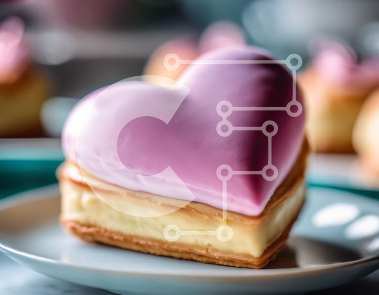 Σετ των 2 Intra Συλλεκτικό Ξύλινο Παζλ Plywood  4mm - Ζαχαροπλαστική σε σχήμα καρδιάς με ροζ γλάσο σε λευκό πιάτο Σε Ξύλινο Κουτί - Διαστάσεις: 10x10 cm – 25 κομμάτια