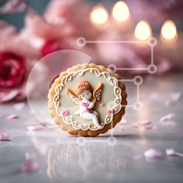 Intra Συλλεκτικό Ξύλινο Παζλ Plywood  4mm - Μπισκότο του Αγίου Βαλεντίνου με ειδώλιο αγγέλου σε ροζ τριαντάφυλλα και κεριά Σε Ξύλινο Κουτί - Διαστάσεις Puzzle: 10x10 cm – 25 κομμάτια