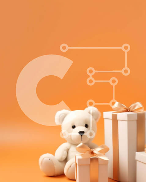 Intra Συλλεκτικό Ξύλινο Παζλ Plywood  4mm - Λευκό αρκουδάκι με κουτιά δώρων σε πορτοκαλί φόντο Σε Ξύλινο Κουτί - Διαστάσεις: 10x10 cm – 25 κομμάτια