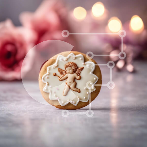 Σετ των 2 Intra Συλλεκτικό Ξύλινο Παζλ Plywood  4mm - Μπισκότο σε σχήμα αγγέλου με ροζ τριαντάφυλλα και κεριά Σε Ξύλινο Κουτί - Διαστάσεις: 10x10 cm – 25 κομμάτια