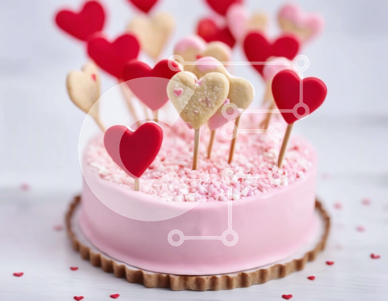 Σετ των 2 Intra Συλλεκτικό Ξύλινο Παζλ Plywood  4mm - Γιορτινή ροζ τούρτα με μπισκότα σε σχήμα καρδιάς για την ημέρα του Αγίου Βαλεντίνου Σε Ξύλινο Κουτί - Διαστάσεις: 10x10 cm – 25 κομμάτια