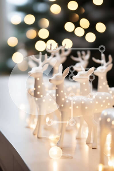 Intra Συλλεκτικό Ξύλινο Παζλ Plywood  4mm - Λευκά ειδώλια ελαφιού με διακοσμητικό δέντρο για χριστουγεννιάτικες διακοσμήσεις Σε Ξύλινο Κουτί - Διαστάσεις: 10x10 cm – 25 κομμάτια