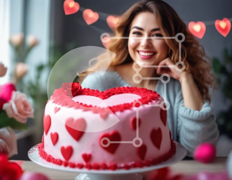 Intra Συλλεκτικό Ξύλινο Παζλ Plywood  4mm - Χαμογελαστή γυναίκα με κέικ σε σχήμα καρδιάς Σε Ξύλινο Κουτί - Διαστάσεις Puzzle: 10x10 cm – 25 κομμάτια