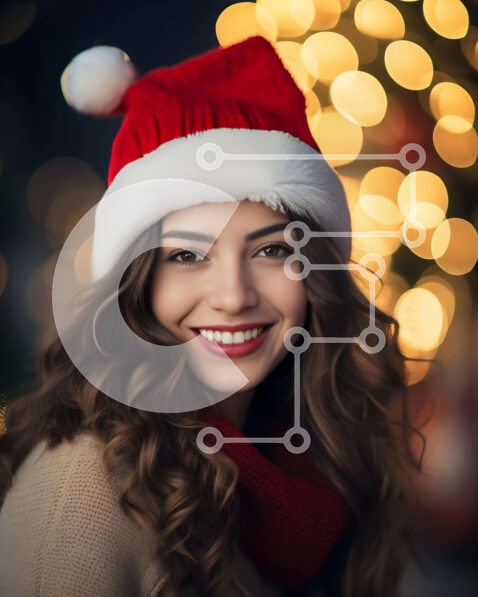 Intra Συλλεκτικό Ξύλινο Παζλ Plywood  4mm - Νεαρή γυναίκα με καπέλο Άγιου Βασίλη μπροστά από τα φώτα των Χριστουγέννων Σε Ξύλινο Κουτί - Διαστάσεις: 10x10 cm – 25 κομμάτια