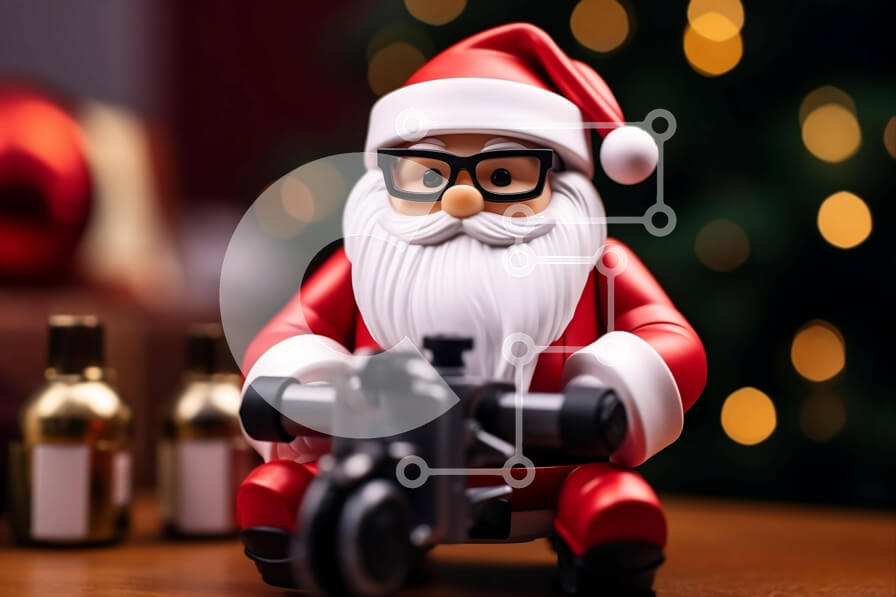 Intra Συλλεκτικό Ξύλινο Παζλ Plywood  4mm - Παιχνίδι Άγιος Βασίλης σε μια ντεμοντέ μοτοσυκλέτα με μπουκάλια κρασιού Σε Ξύλινο Κουτί - Διαστάσεις: 10x10 cm – 25 κομμάτια