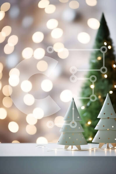 Intra Συλλεκτικό Ξύλινο Παζλ Plywood  4mm - Τεχνητά χριστουγεννιάτικα δέντρα σε λευκό τραπέζι Σε Ξύλινο Κουτί - Διαστάσεις: 10x10 cm – 25 κομμάτια