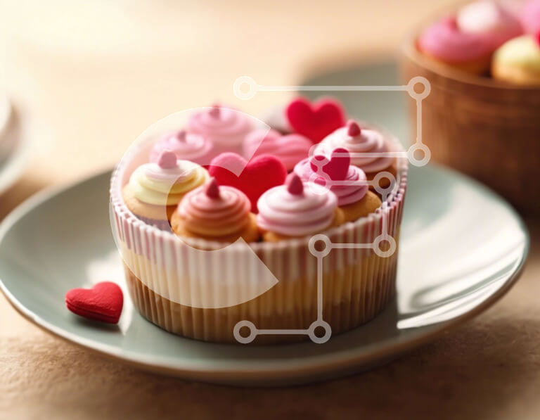 Σετ των 2 Intra Συλλεκτικό Ξύλινο Παζλ Plywood  4mm - Cupcake σε σχήμα καρδιάς με πολύχρωμο πάγωμα και πασπάλισμα Σε Ξύλινο Κουτί - Διαστάσεις: 10x10 cm – 25 κομμάτια