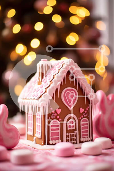 Intra Συλλεκτικό Ξύλινο Παζλ Plywood  4mm - Gingerbread House Διακοσμημένο με Ροζ και Λευκά Διακοσμητικά Σε Ξύλινο Κουτί - Διαστάσεις: 10x10 cm – 25 κομμάτια