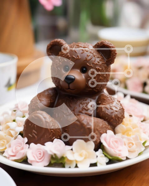 Σετ των 2 Intra Συλλεκτικό Ξύλινο Παζλ Plywood  4mm - Σοκολατένιο αρκουδάκι στο τραπέζι με λουλούδια και φλιτζάνια Σε Ξύλινο Κουτί - Διαστάσεις: 10x10 cm – 25 κομμάτια