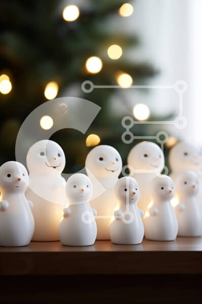 Intra Συλλεκτικό Ξύλινο Παζλ Plywood  4mm - Ομάδα ειδώλων χιονάνθρωποι με φώτα LED Σε Ξύλινο Κουτί - Διαστάσεις: 10x10 cm – 25 κομμάτια