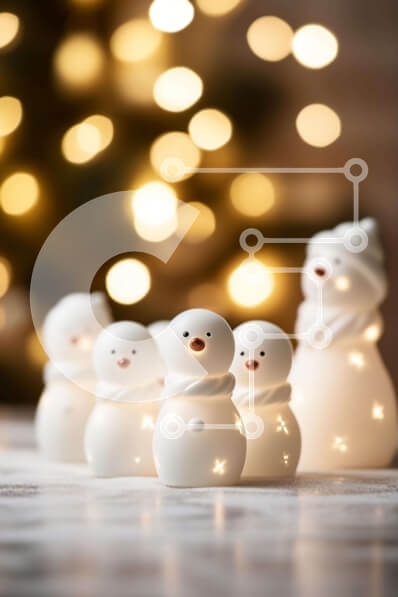 Intra Συλλεκτικό Ξύλινο Παζλ Plywood  4mm - Λευκά ειδώλια χιονάνθρωποι μπροστά από ένα φωτισμένο χριστουγεννιάτικο δέντρο Σε Ξύλινο Κουτί - Διαστάσεις: 10x10 cm – 25 κομμάτια