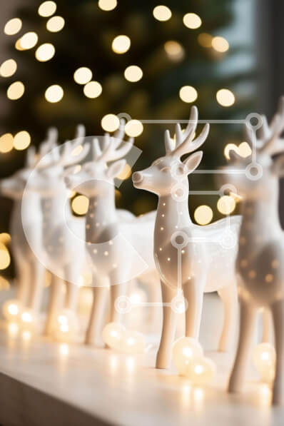 Intra Συλλεκτικό Ξύλινο Παζλ Plywood  4mm - Ειδώλια λευκών ταράνδων με χριστουγεννιάτικο δέντρο και φώτα Σε Ξύλινο Κουτί - Διαστάσεις: 10x10 cm – 25 κομμάτια