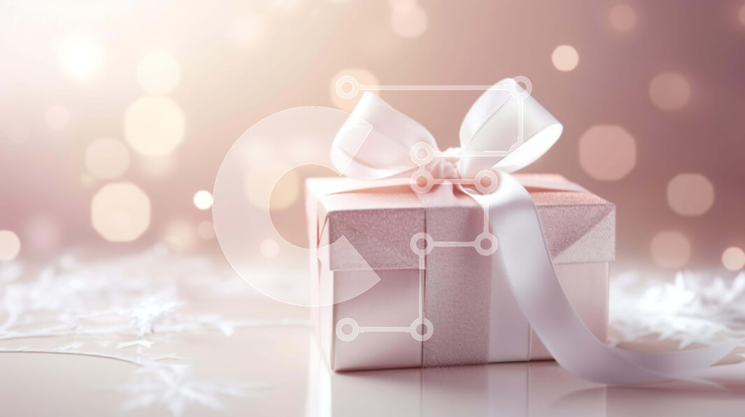 Intra Συλλεκτικό Ξύλινο Παζλ Plywood  4mm - Ροζ Κουτί δώρου με λευκές κορδέλες και νιφάδες χιονιού Σε Ξύλινο Κουτί - Διαστάσεις: 10x10 cm – 25 κομμάτια