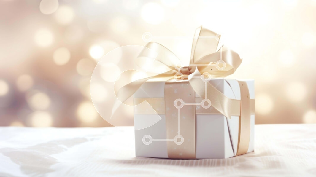 Intra Συλλεκτικό Ξύλινο Παζλ Plywood  4mm - Κομψό λευκό κουτί δώρου με χρυσή κορδέλα σε διακοσμημένο κρεβάτι Σε Ξύλινο Κουτί - Διαστάσεις Puzzle: 10x10 cm – 25 κομμάτια