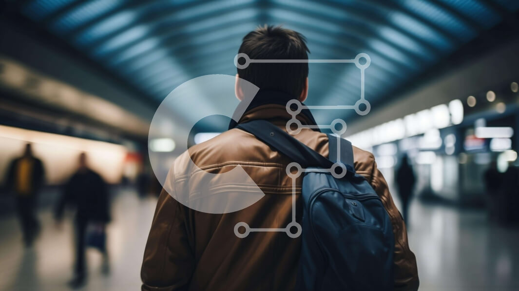 Intra Συλλεκτικό Ξύλινο Παζλ Plywood  4mm - Άνθρωπος με σακίδιο πλάτης στον υπόγειο σιδηροδρομικό σταθμό Σε Ξύλινο Κουτί - Διαστάσεις Puzzle: 10x10 cm – 25 κομμάτια