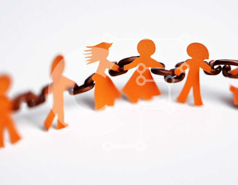 Intra Συλλεκτικό Ξύλινο Παζλ Plywood  4mm - Ομάδα πορτοκαλί χάρτινο ατόμων που σχηματίζουν μια αλυσίδα Σε Ξύλινο Κουτί - Διαστάσεις Puzzle: 10x10 cm – 25 κομμάτια