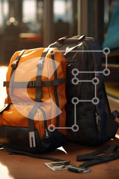 Intra Συλλεκτικό Ξύλινο Παζλ Plywood  4mm - Πορτοκαλί και μαύρα σακίδια πλάτης σε ξύλινο πάτωμα Σε Ξύλινο Κουτί - Διαστάσεις: 10x10 cm – 25 κομμάτια