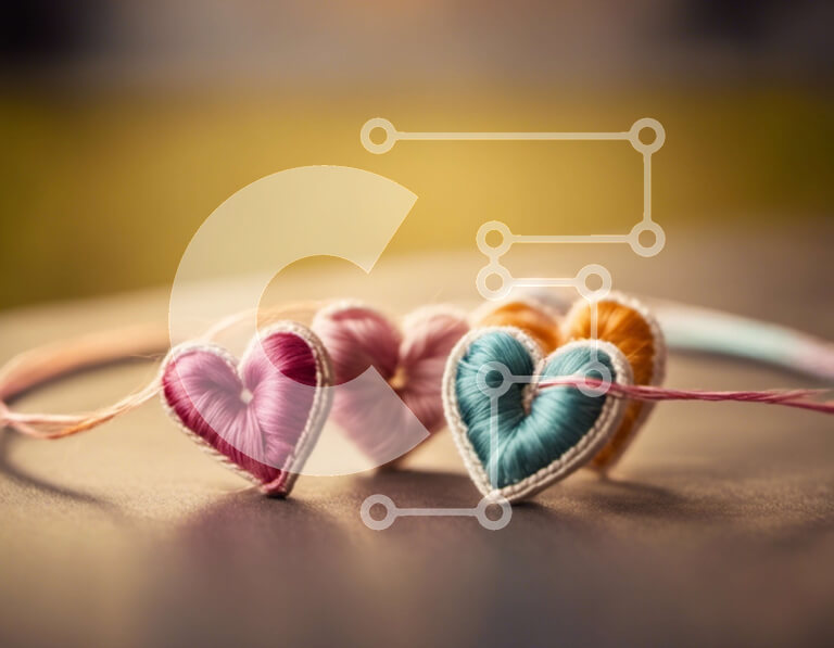 Intra Συλλεκτικό Ξύλινο Παζλ Plywood  4mm - Πολύχρωμα βραχιόλια σε σχήμα καρδιάς σε ξύλινο τραπέζι Σε Ξύλινο Κουτί - Διαστάσεις Puzzle: 10x10 cm – 25 κομμάτια