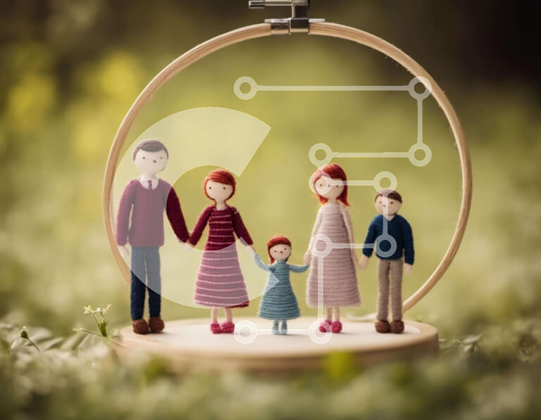 Intra Συλλεκτικό Ξύλινο Παζλ Plywood  4mm - Χειροποίητη κούκλα οικογένεια σε κορνίζα με τσέρκι Σε Ξύλινο Κουτί - Διαστάσεις Puzzle: 10x10 cm – 25 κομμάτια