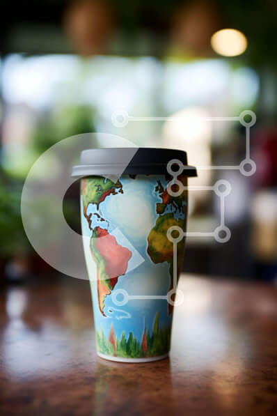 Intra Συλλεκτικό Ξύλινο Παζλ Plywood  4mm - Παγκόσμιος χάρτης Διακοσμημένο φλιτζάνι καφέ σε ξύλινο τραπέζι Σε Ξύλινο Κουτί - Διαστάσεις Puzzle: 10x10 cm – 25 κομμάτια