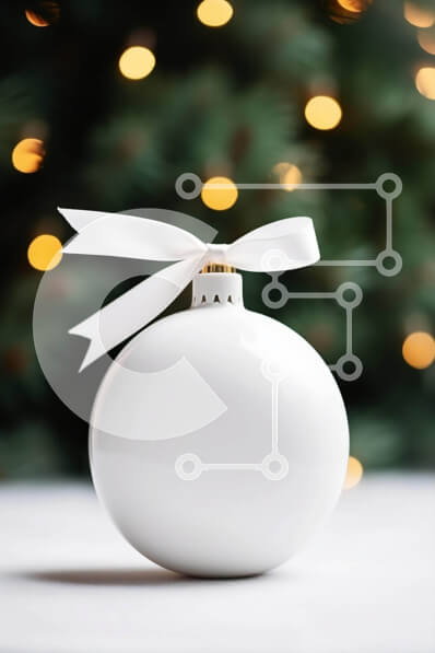 Intra Συλλεκτικό Ξύλινο Παζλ Plywood  4mm - Στολίδι λευκής μπάλας με φιόγκο σε διακοσμημένο τραπέζι Σε Ξύλινο Κουτί - Διαστάσεις: 10x10 cm – 25 κομμάτια