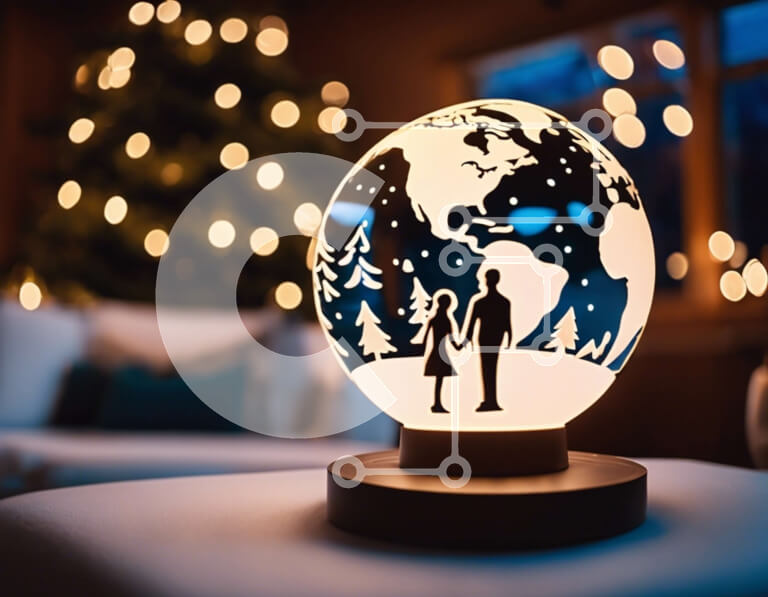 Intra Συλλεκτικό Ξύλινο Παζλ Plywood  4mm - Εορταστικό διακοσμητικό χριστουγεννιάτικο δέντρο με λάμπα σφαιρών και σιλουέτες Σε Ξύλινο Κουτί - Διαστάσεις: 10x10 cm – 25 κομμάτια