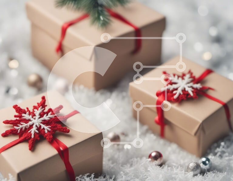 Intra Συλλεκτικό Ξύλινο Παζλ Plywood  4mm - Καφέ Κουτιά Δώρου με Διακοσμητικά Χιονιού στο χιόνι Σε Ξύλινο Κουτί - Διαστάσεις: 10x10 cm – 25 κομμάτια