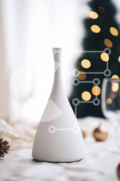 Intra Συλλεκτικό Ξύλινο Παζλ Plywood  4mm - Εορταστικό χριστουγεννιάτικο τραπέζι με λευκό βάζο και διακοσμητικό δέντρο Σε Ξύλινο Κουτί - Διαστάσεις: 10x10 cm – 25 κομμάτια