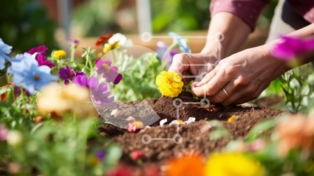 Intra Συλλεκτικό Ξύλινο Παζλ Plywood  4mm - Άτομο που φυτεύει λουλούδια σε έναν κήπο Σε Ξύλινο Κουτί - Διαστάσεις: 10x10 cm – 25 κομμάτια