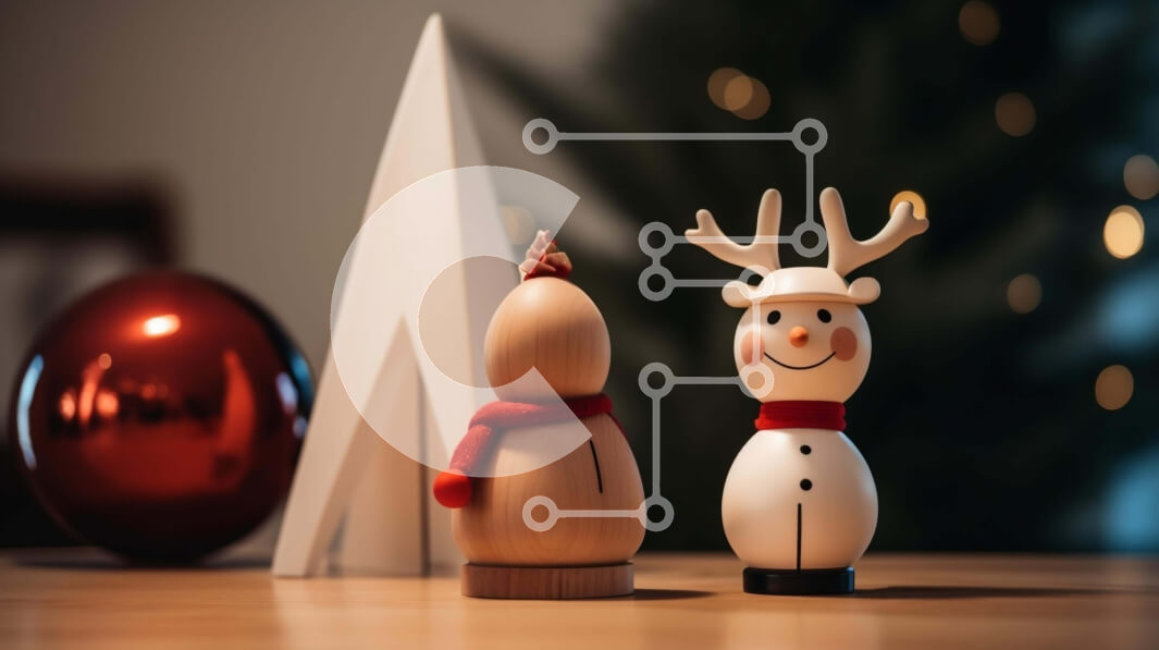 Intra Συλλεκτικό Ξύλινο Παζλ Plywood  4mm - Ξύλινα ειδώλια χιονάνθρωπου και ταράνδων με φόντο κόκκινο χριστουγεννιάτικο δέντρο Σε Ξύλινο Κουτί - Διαστάσεις: 10x10 cm – 25 κομμάτια