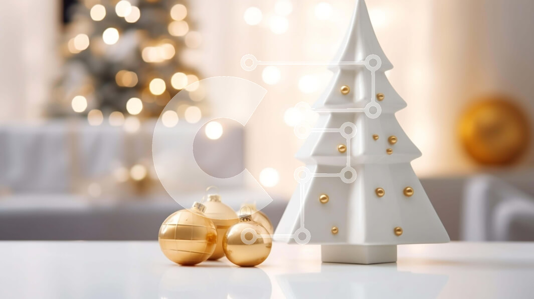 Intra Συλλεκτικό Ξύλινο Παζλ Plywood  4mm - Λευκό και χρυσό χριστουγεννιάτικο δέντρο με χρυσές μπάλες Σε Ξύλινο Κουτί - Διαστάσεις: 10x10 cm – 25 κομμάτια