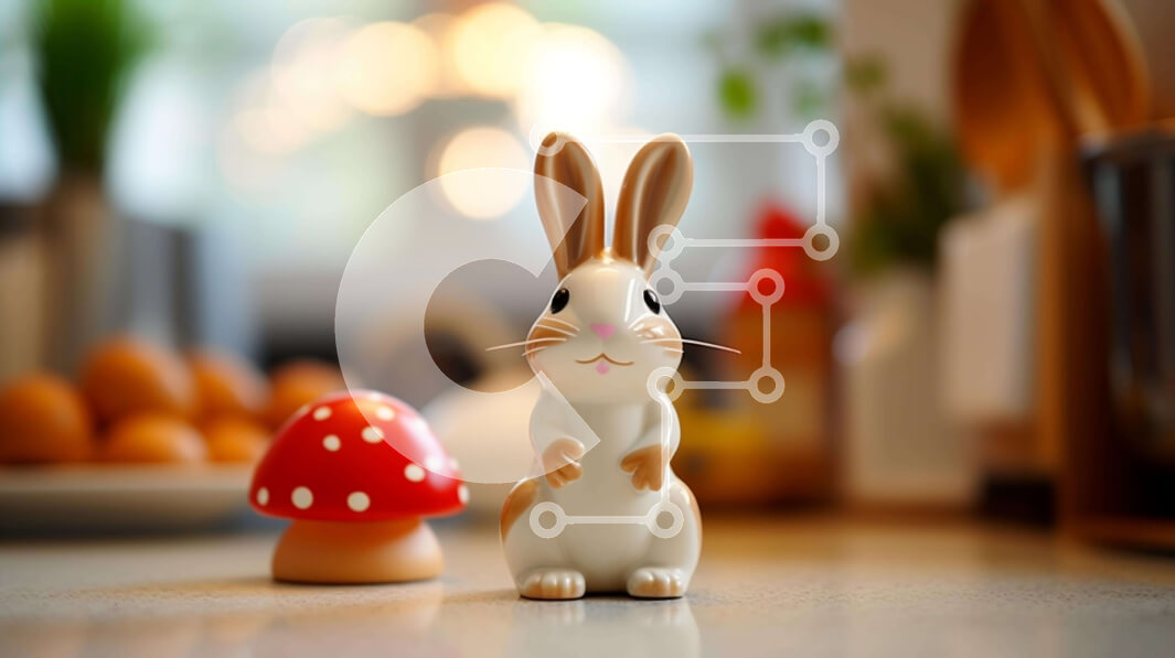 Intra Συλλεκτικό Ξύλινο Παζλ Plywood  4mm - Ειδώλιο λαγουδάκι του Πάσχα και μανιτάρι πορτοκαλιού στον πάγκο της κουζίνας Σε Ξύλινο Κουτί - Διαστάσεις: 10x10 cm – 25 κομμάτια