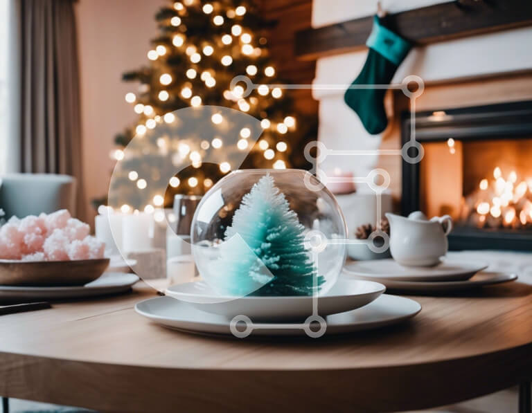 Intra Συλλεκτικό Ξύλινο Παζλ Plywood  4mm - Εορταστική γιορτινή τραπεζαρία με χριστουγεννιάτικο δέντρο και τζάκι Σε Ξύλινο Κουτί - Διαστάσεις: 10x10 cm – 25 κομμάτια