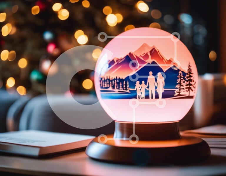 Intra Συλλεκτικό Ξύλινο Παζλ Plywood  4mm - Λαμπτήρας σε σχήμα σφαίρας με σχέδιο βουνού και δέντρου Σε Ξύλινο Κουτί - Διαστάσεις Puzzle: 10x10 cm – 25 κομμάτια