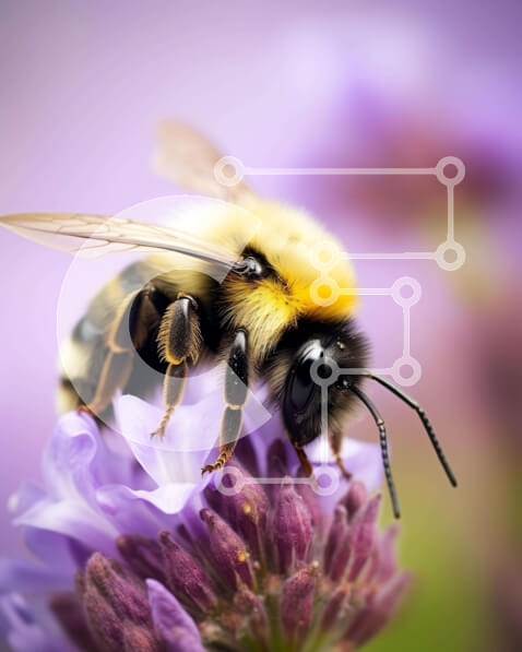 Intra Συλλεκτικό Ξύλινο Παζλ Plywood  4mm - Μέλισσα σε μωβ λουλούδια που επικονιάζουν Σε Ξύλινο Κουτί - Διαστάσεις: 10x10 cm – 25 κομμάτια