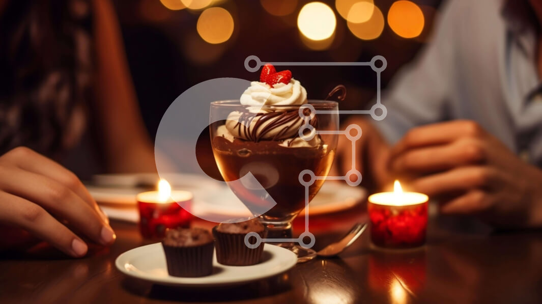 Σετ των 2 Intra Συλλεκτικό Ξύλινο Παζλ Plywood  4mm - Ζευγάρι που απολαμβάνει τα επιδόρπια σε ένα τραπέζι υπό το φως των κεριών Σε Ξύλινο Κουτί - Διαστάσεις: 10x10 cm – 25 κομμάτια