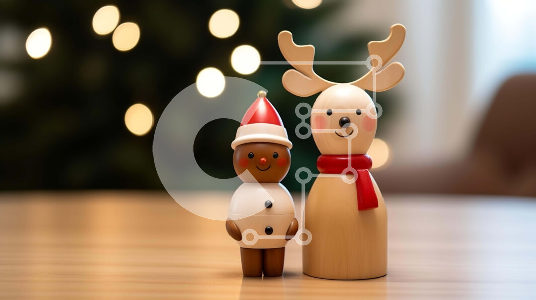 Intra Συλλεκτικό Ξύλινο Παζλ Plywood  4mm - Ξύλινα ειδώλια ταράνδων και χιονάνθρωπου σε ένα γιορτινό τραπέζι Σε Ξύλινο Κουτί - Διαστάσεις: 10x10 cm – 25 κομμάτια