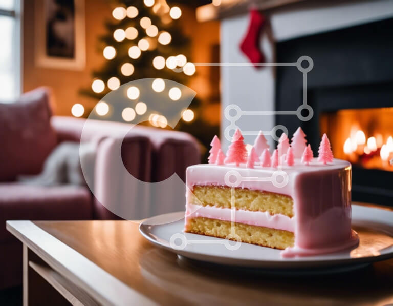 Σετ των 2 Intra Συλλεκτικό Ξύλινο Παζλ Plywood  4mm - Φρεσκοψημένο γιορτινό κέικ στο τραπέζι με τζάκι Σε Ξύλινο Κουτί - Διαστάσεις: 10x10 cm – 25 κομμάτια