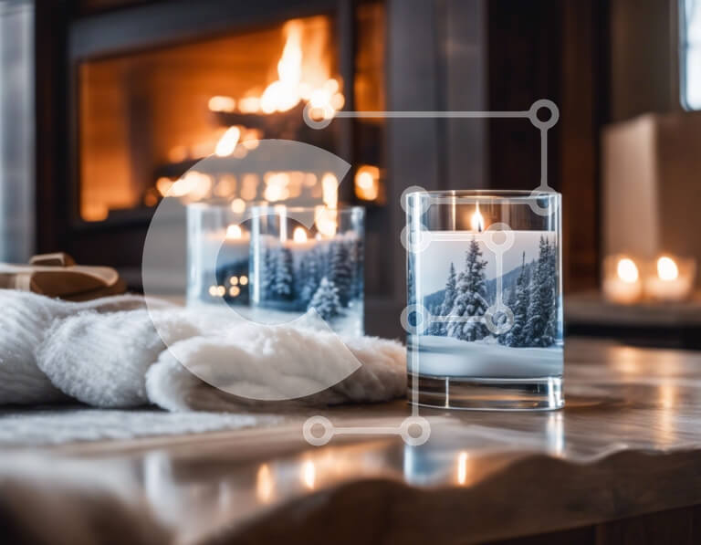 Intra Συλλεκτικό Ξύλινο Παζλ Plywood  4mm - Άνετο τζάκι με κηροπήγια Snowy Mountain Σε Ξύλινο Κουτί - Διαστάσεις Puzzle: 10x10 cm – 25 κομμάτια