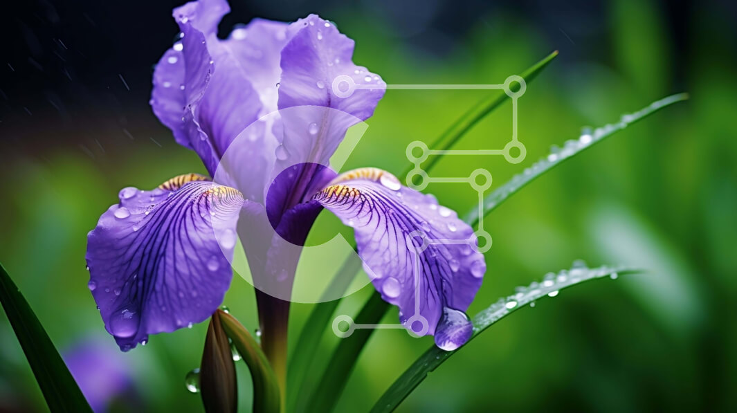 Intra Συλλεκτικό Ξύλινο Παζλ Plywood  4mm - Μωβ λουλούδι ίριδας με σταγονίδια νερού Σε Ξύλινο Κουτί - Διαστάσεις: 10x10 cm – 25 κομμάτια