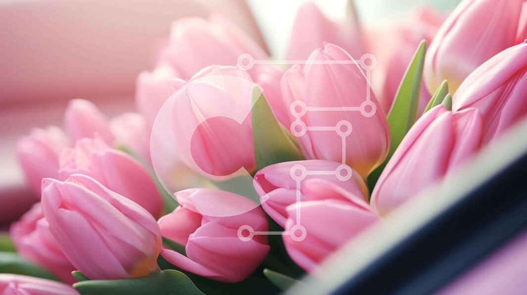 Intra Συλλεκτικό Ξύλινο Παζλ Plywood  4mm - Φρέσκες ροζ τουλίπες στο πίσω κάθισμα αυτοκινήτου Σε Ξύλινο Κουτί - Διαστάσεις: 10x10 cm – 25 κομμάτια